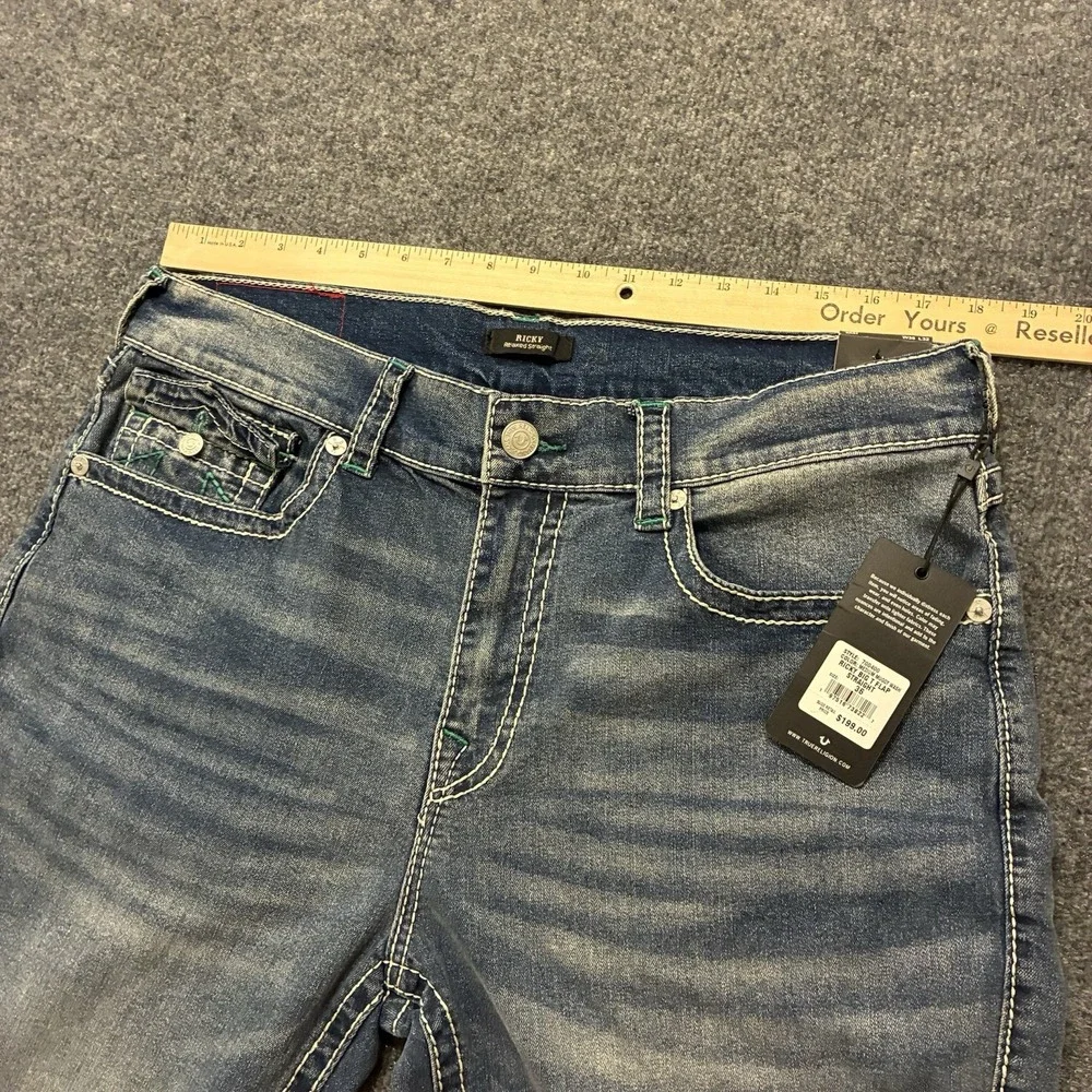 True Religion Big T Flap Faded Straight Leg Jeans Mens 36x32 Thick Stitch Denim